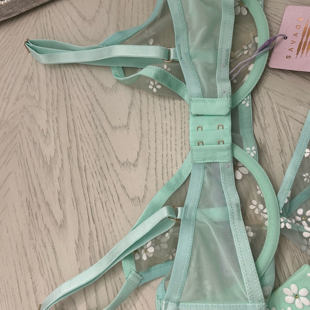 FENTY By RIHANNA Mint Green Floral Lingerie Set - Picture 4 of 10